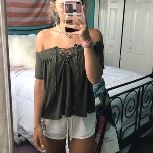American Eagle Off the Shoulder Lace Up Top